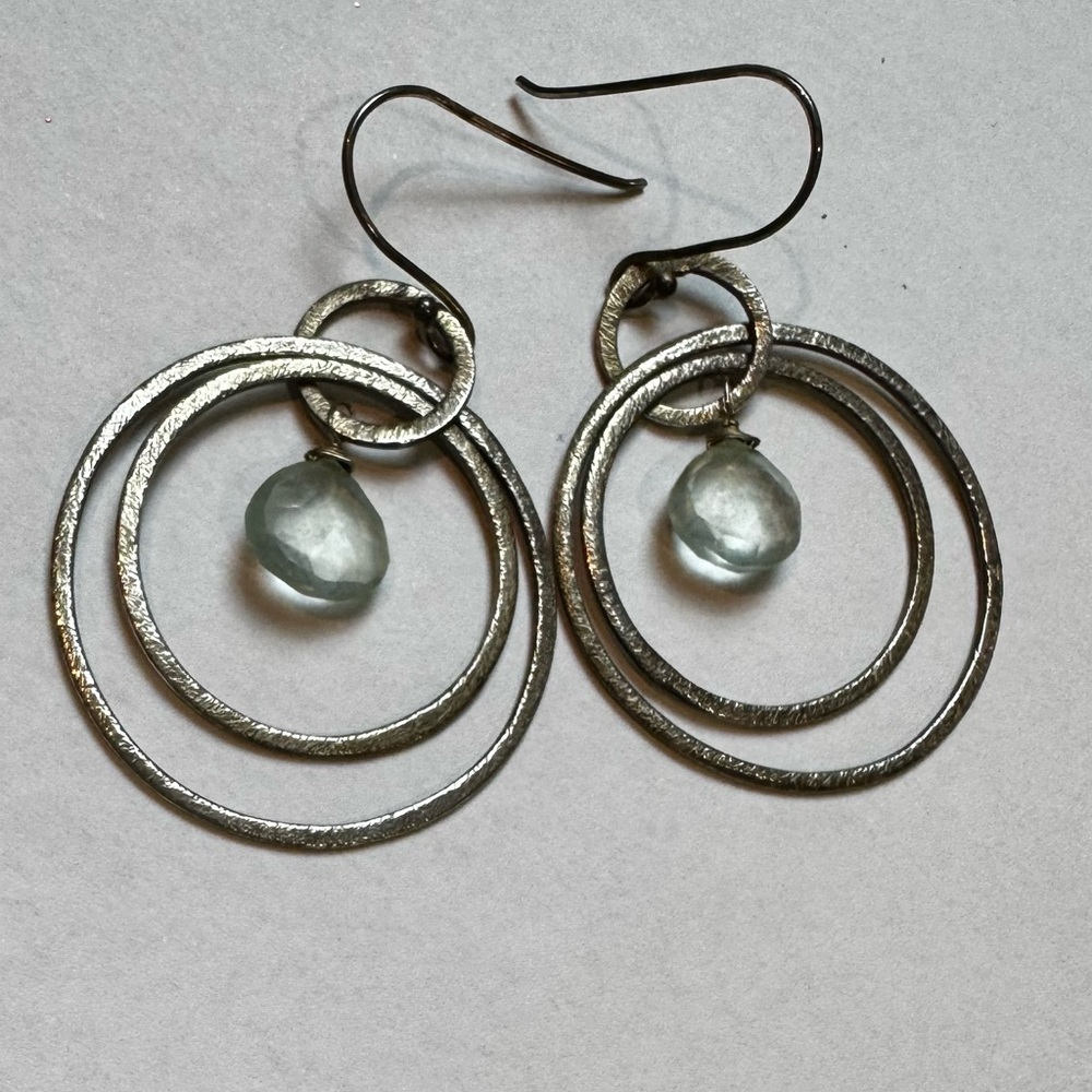 Stella & Dot Double Hoop Earrings with Blue/Green Stone - Picture 3 of 5